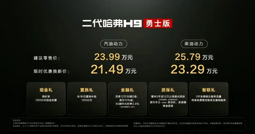 哈弗H9勇士版上市，加入黑化套件，限时21.49万起