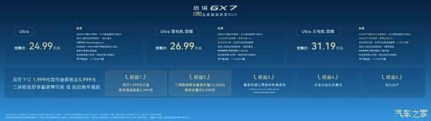 24.99万起 四激光雷达/三电机增程动力 后排一键成床 启境GX7预售